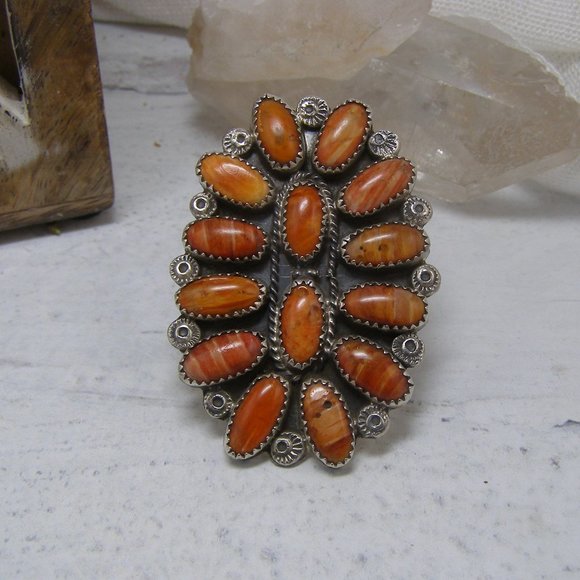 artisan Jewelry - Sterling Silver Spiny Oyster Bold Cluster Ring Southwestern Native American